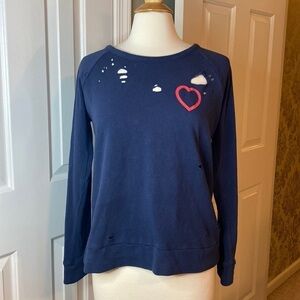 Chaser Distressed Heart ❤️ Sweatshirt Navy Blue Size Medium- Like New